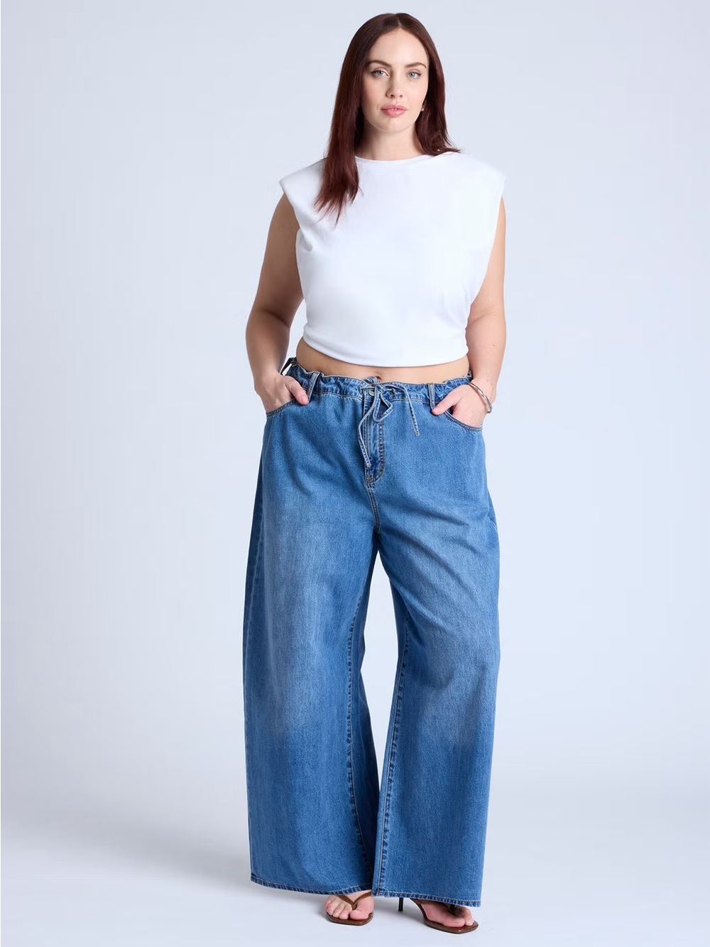 Eloquii Lightweight Wide-Leg Drawstring Waist Jean